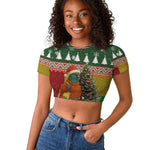 Guinea Bissau Christmas Raglan Cropped T shirt Santa Penguin Christmas Tree and Snowflake - African Pride