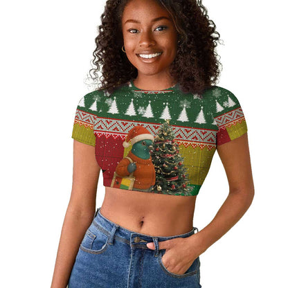 Guinea Bissau Christmas Raglan Cropped T shirt Santa Penguin Christmas Tree and Snowflake - African Pride