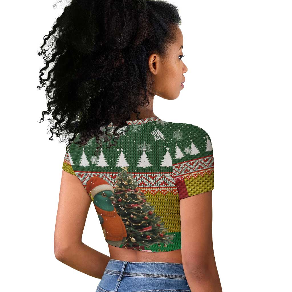 Guinea Bissau Christmas Raglan Cropped T shirt Santa Penguin Christmas Tree and Snowflake - African Pride