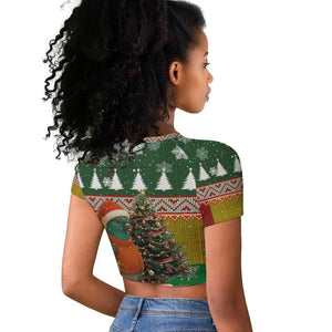 Guinea Bissau Christmas Raglan Cropped T shirt Santa Penguin Christmas Tree and Snowflake - African Pride