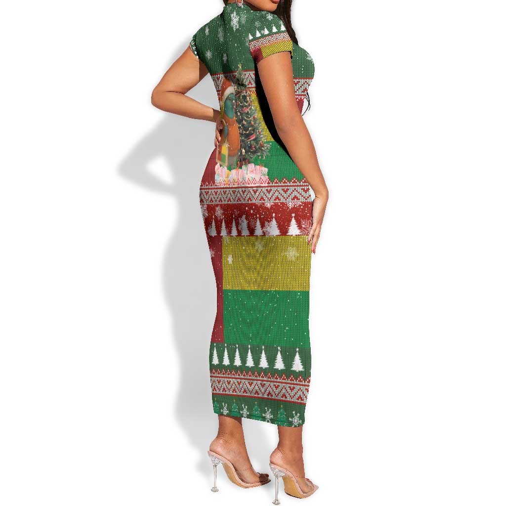 Guinea Bissau Christmas Short Sleeve Bodycon Dress Santa Penguin Christmas Tree and Snowflake - African Pride