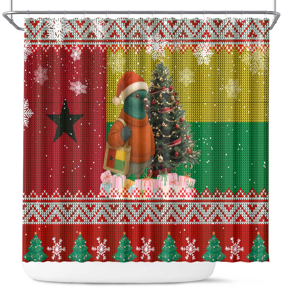 Guinea Bissau Christmas Shower Curtain Santa Penguin Christmas Tree and Snowflake - African Pride