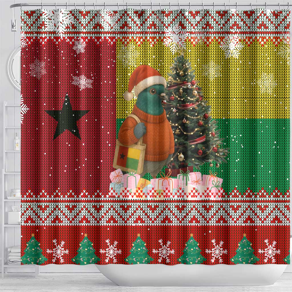 Guinea Bissau Christmas Shower Curtain Santa Penguin Christmas Tree and Snowflake - African Pride