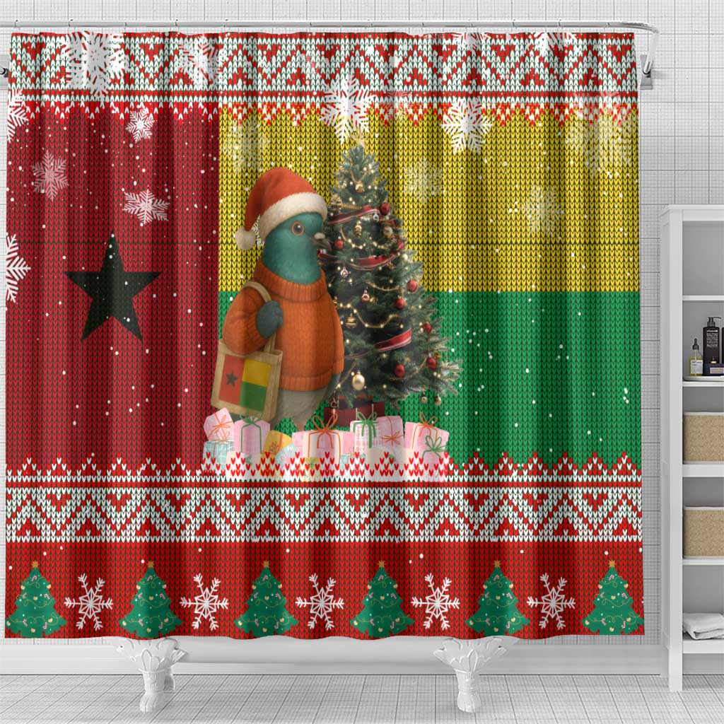 Guinea Bissau Christmas Shower Curtain Santa Penguin Christmas Tree and Snowflake - African Pride