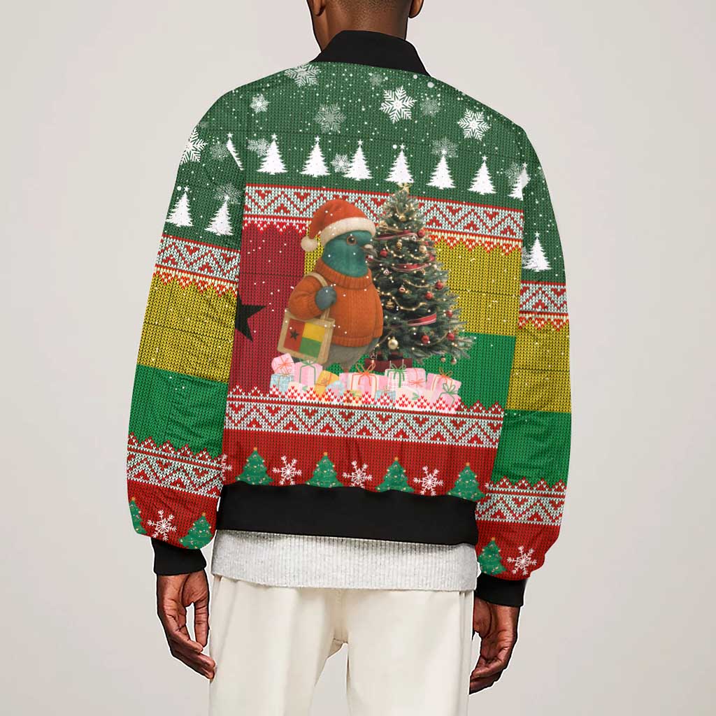 Guinea Bissau Christmas Sleeve Zip Bomber Jacket Santa Penguin Christmas Tree and Snowflake - African Pride