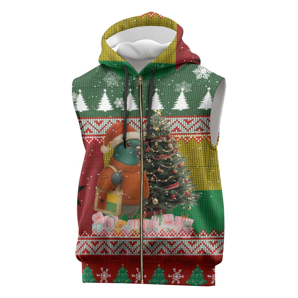 Guinea Bissau Christmas Sleeveless Zip Hoodie Santa Penguin Christmas Tree and Snowflake - African Pride