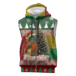 Guinea Bissau Christmas Sleeveless Zip Hoodie Santa Penguin Christmas Tree and Snowflake - African Pride