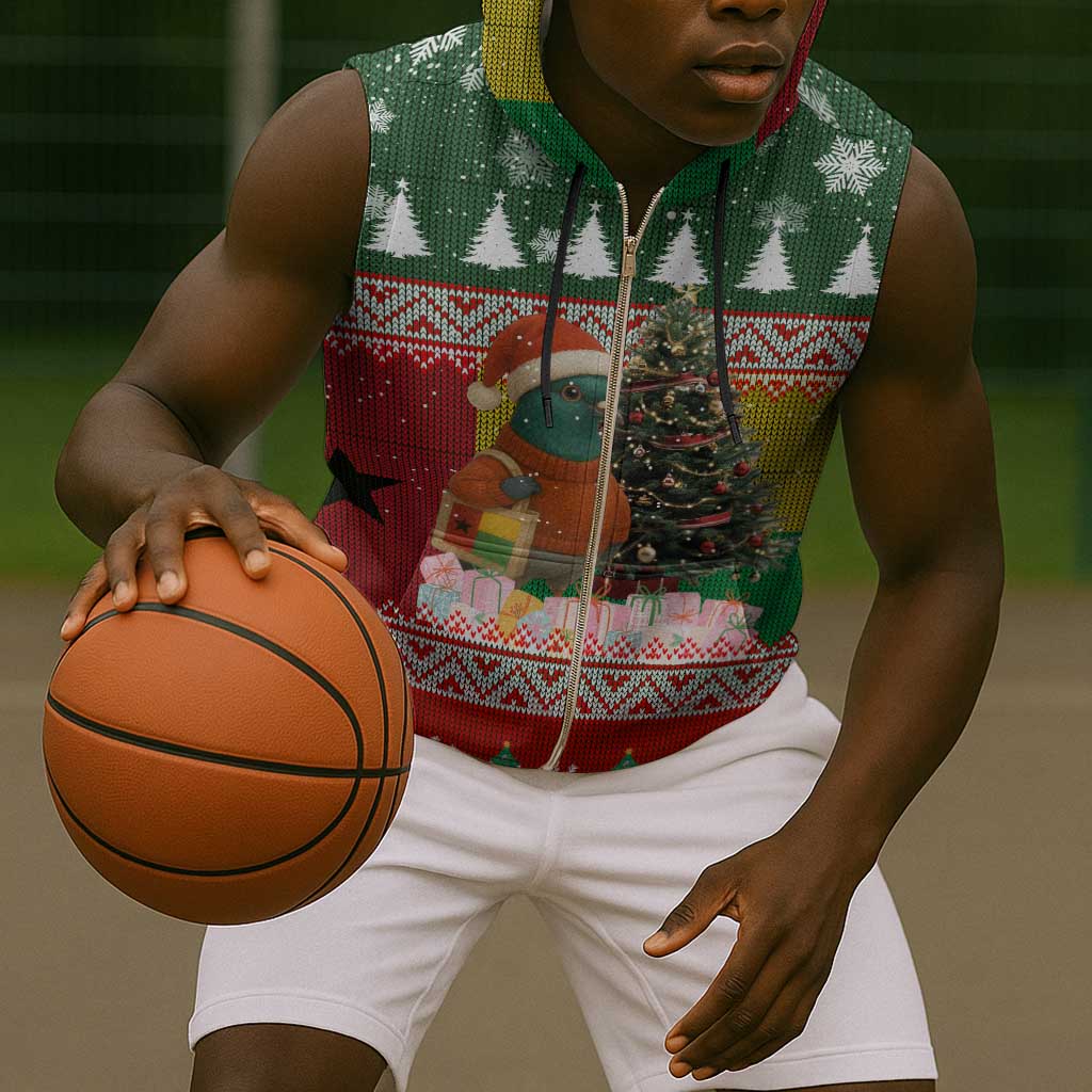 Guinea Bissau Christmas Sleeveless Zip Hoodie Santa Penguin Christmas Tree and Snowflake - African Pride