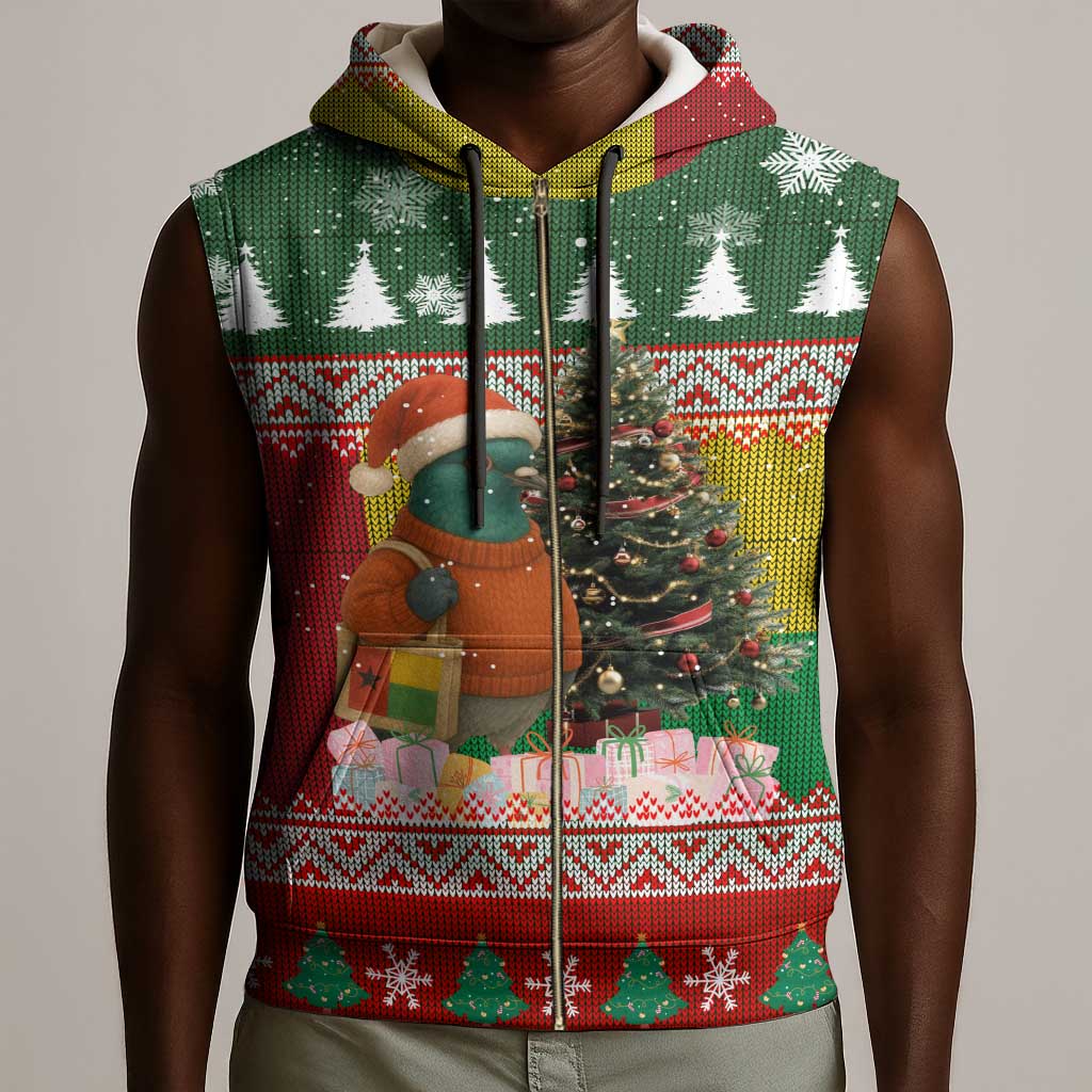 Guinea Bissau Christmas Sleeveless Zip Hoodie Santa Penguin Christmas Tree and Snowflake - African Pride