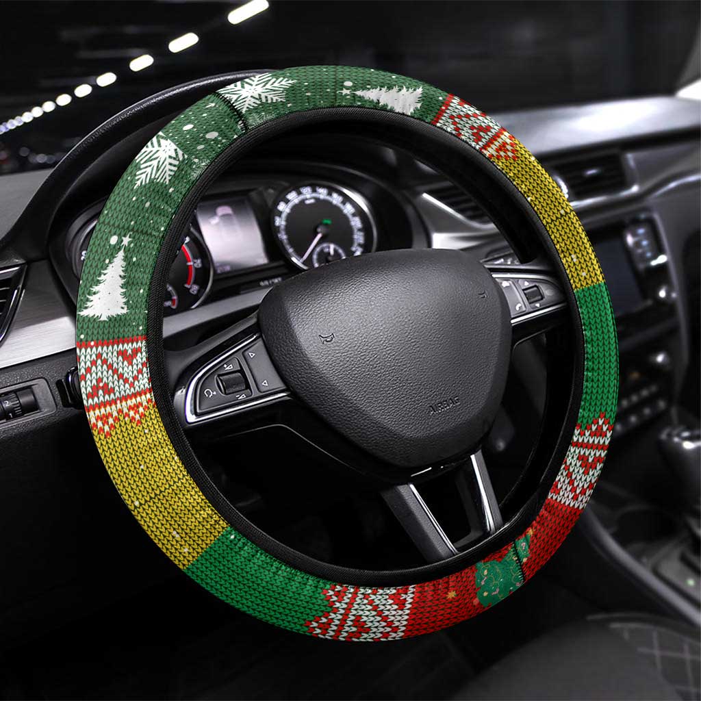 Guinea Bissau Christmas Steering Wheel Cover Santa Penguin Christmas Tree and Snowflake - African Pride