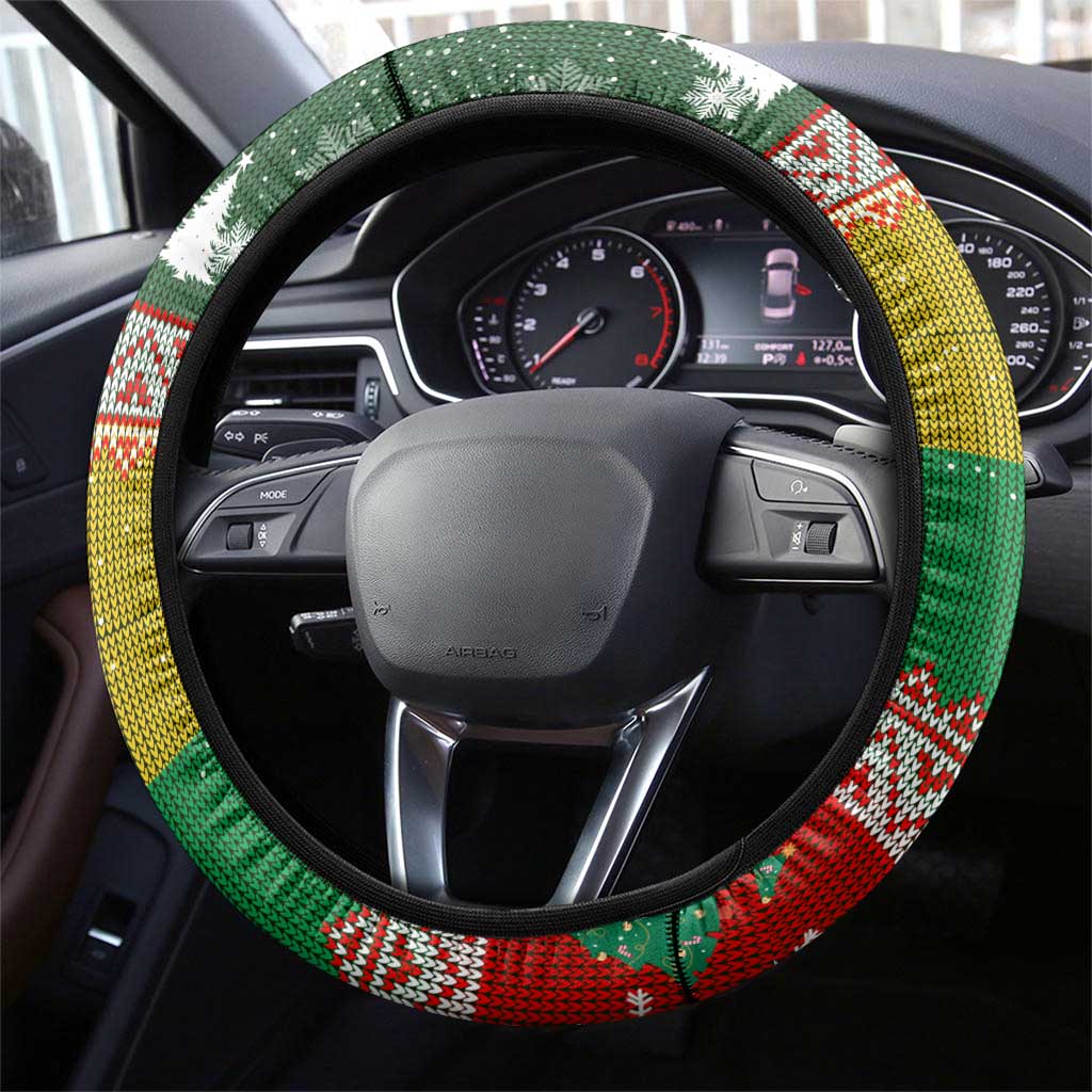 Guinea Bissau Christmas Steering Wheel Cover Santa Penguin Christmas Tree and Snowflake - African Pride