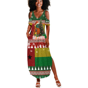 Guinea Bissau Christmas Summer Maxi Dress Santa Penguin Christmas Tree and Snowflake - African Pride