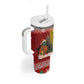 Guinea Bissau Christmas Tumbler With Handle Santa Penguin Christmas Tree and Snowflake - African Pride