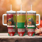 Guinea Bissau Christmas Tumbler With Handle Santa Penguin Christmas Tree and Snowflake - African Pride