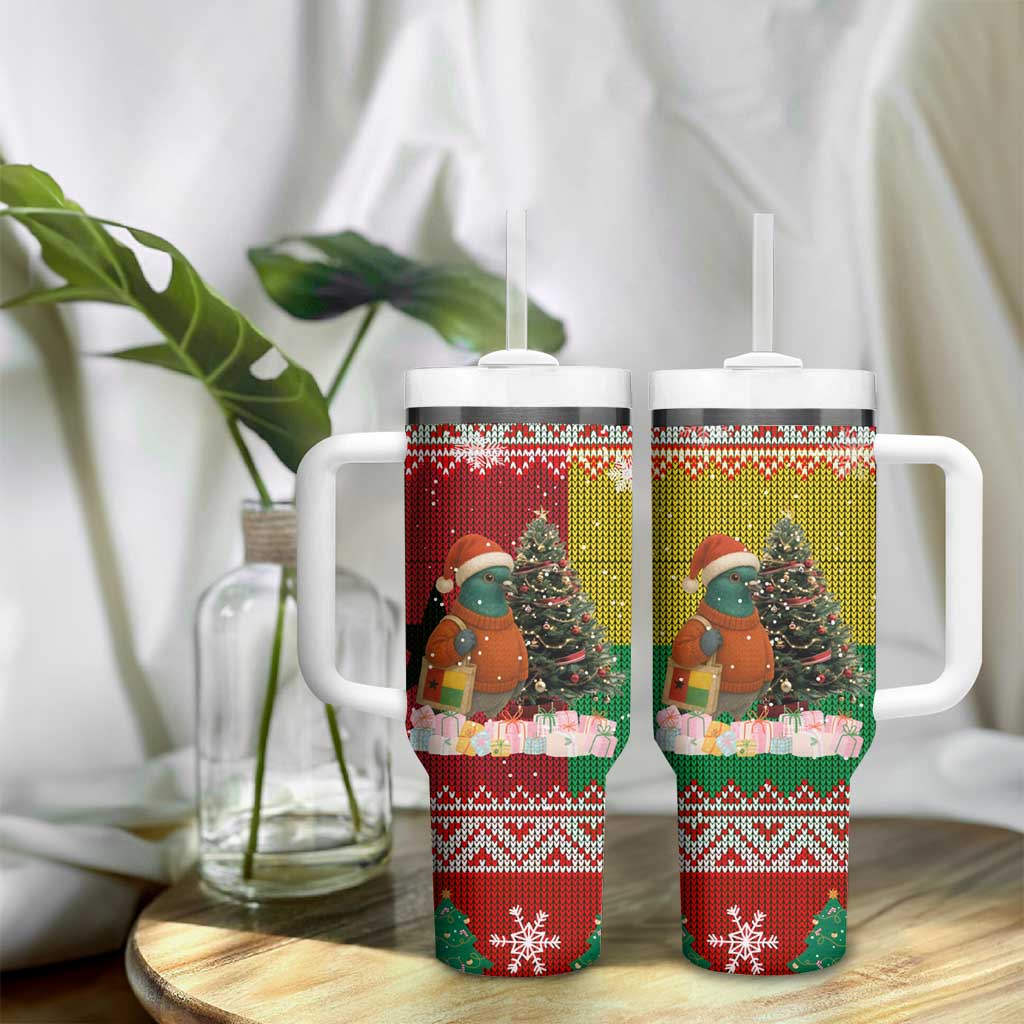 Guinea Bissau Christmas Tumbler With Handle Santa Penguin Christmas Tree and Snowflake - African Pride