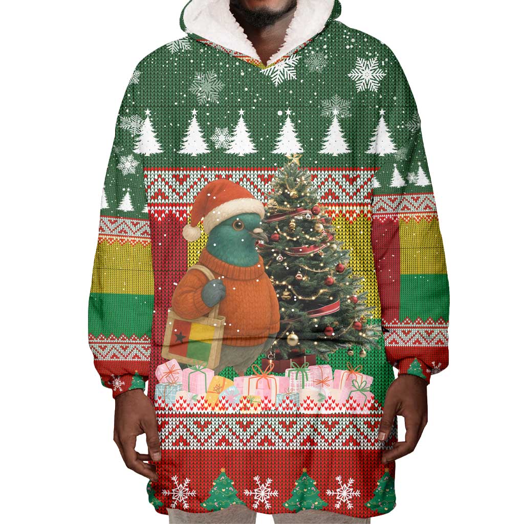 Guinea Bissau Christmas Wearable Blanket Hoodie Santa Penguin Christmas Tree and Snowflake - African Pride