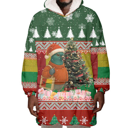 Guinea Bissau Christmas Wearable Blanket Hoodie Santa Penguin Christmas Tree and Snowflake - African Pride