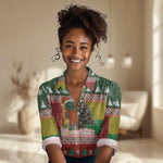 Guinea Bissau Christmas Women Casual Shirt Santa Penguin Christmas Tree and Snowflake - African Pride