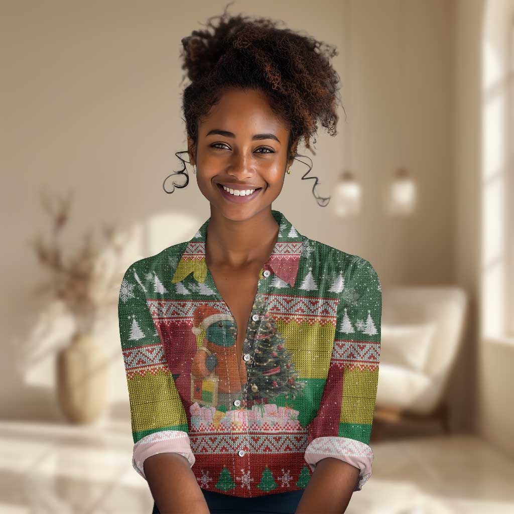 Guinea Bissau Christmas Women Casual Shirt Santa Penguin Christmas Tree and Snowflake - African Pride