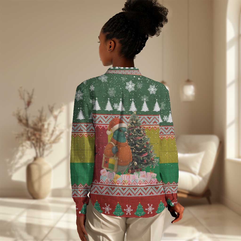Guinea Bissau Christmas Women Casual Shirt Santa Penguin Christmas Tree and Snowflake - African Pride
