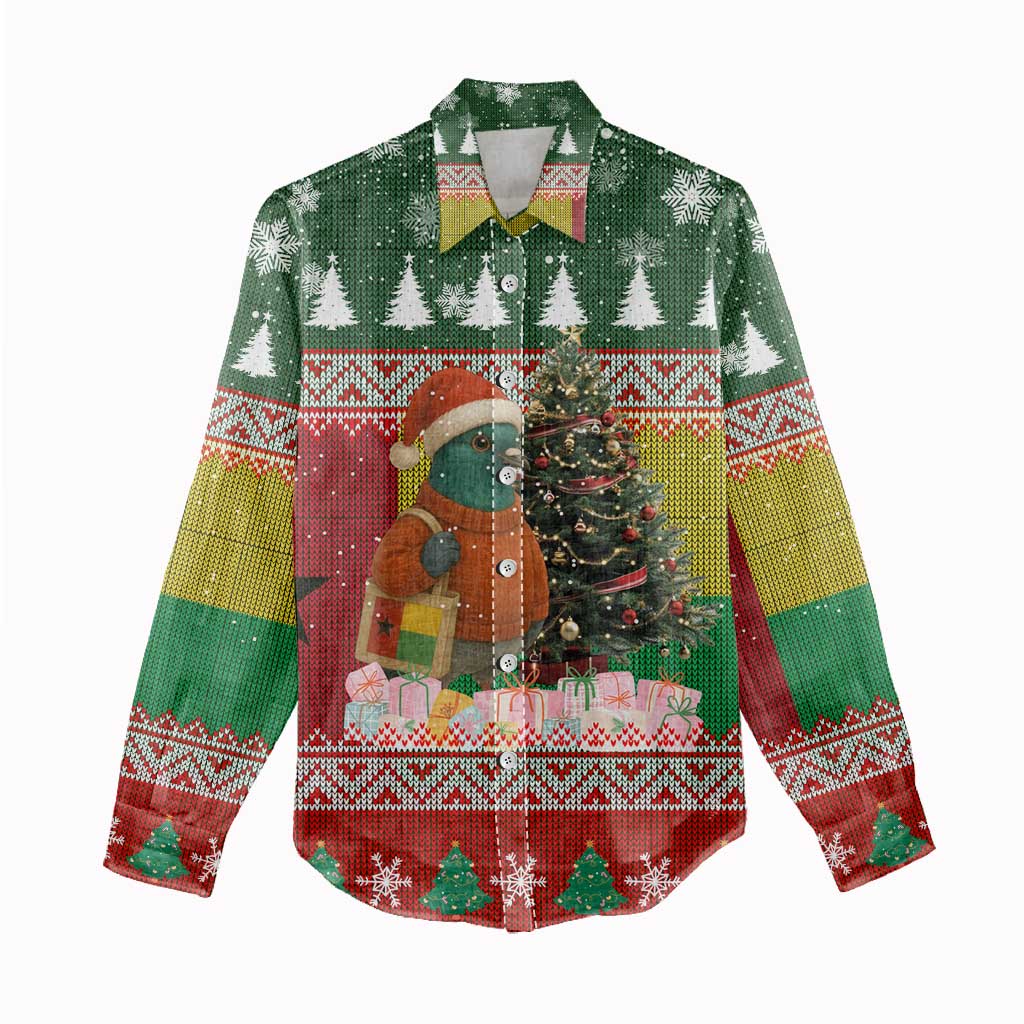 Guinea Bissau Christmas Women Casual Shirt Santa Penguin Christmas Tree and Snowflake - African Pride