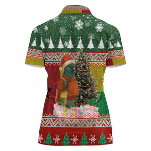 Guinea Bissau Christmas Women Polo Shirt Santa Penguin Christmas Tree and Snowflake - African Pride