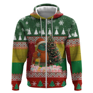 Guinea Bissau Christmas Zip Hoodie Santa Penguin Christmas Tree and Snowflake - African Pride