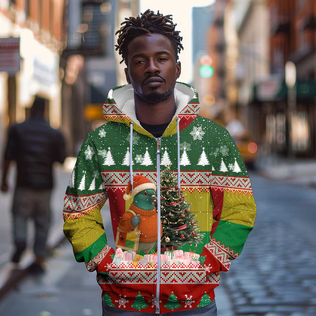 Guinea Bissau Christmas Zip Hoodie Santa Penguin Christmas Tree and Snowflake - African Pride