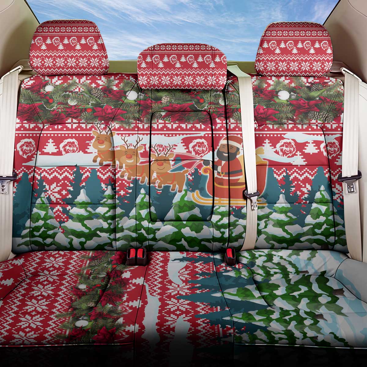 Guinea Bissau Christmas Back Car Seat Cover Santa Sleigh Reindeer Forest and National Flag - African Pride