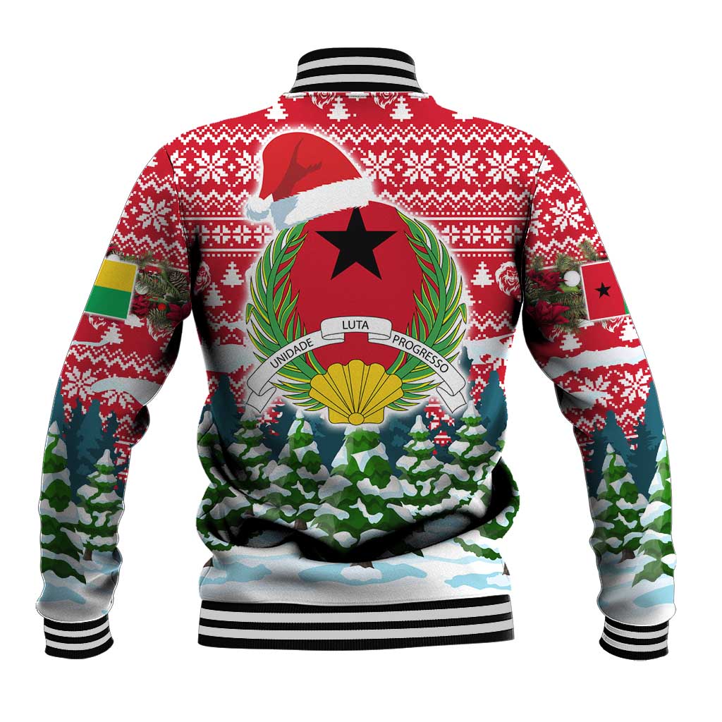 Guinea Bissau Christmas Baseball Jacket Santa Sleigh Reindeer Forest and National Flag - African Pride