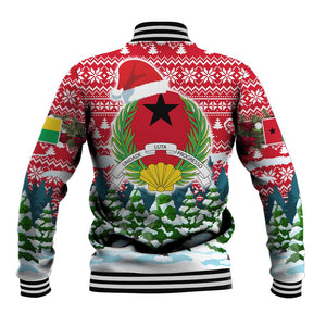 Guinea Bissau Christmas Baseball Jacket Santa Sleigh Reindeer Forest and National Flag - African Pride