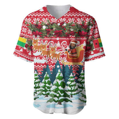 Guinea Bissau Christmas Baseball Jersey Santa Sleigh Reindeer Forest and National Flag - African Pride