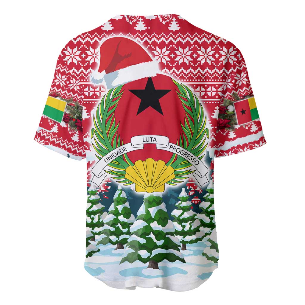 Guinea Bissau Christmas Baseball Jersey Santa Sleigh Reindeer Forest and National Flag - African Pride
