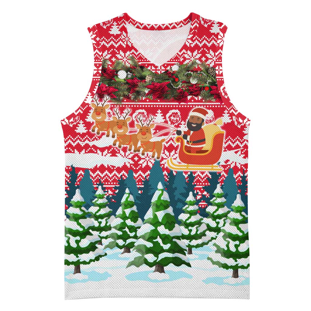 Guinea Bissau Christmas Basketball Jersey Santa Sleigh Reindeer Forest and National Flag - African Pride