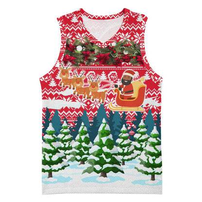 Guinea Bissau Christmas Basketball Jersey Santa Sleigh Reindeer Forest and National Flag - African Pride