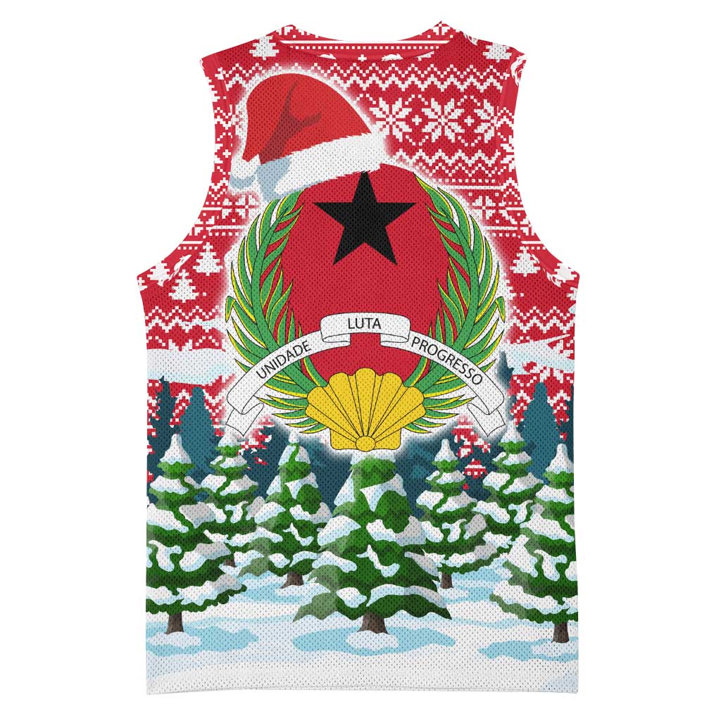 Guinea Bissau Christmas Basketball Jersey Santa Sleigh Reindeer Forest and National Flag - African Pride
