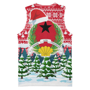 Guinea Bissau Christmas Basketball Jersey Santa Sleigh Reindeer Forest and National Flag - African Pride