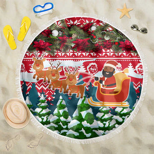 Guinea Bissau Christmas Beach Blanket Santa Sleigh Reindeer Forest and National Flag - African Pride