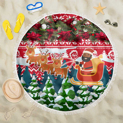 Guinea Bissau Christmas Beach Blanket Santa Sleigh Reindeer Forest and National Flag - African Pride