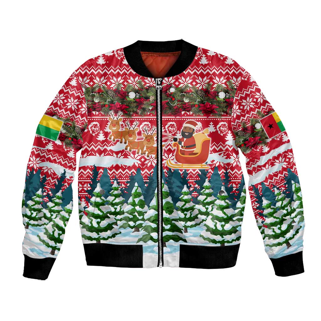 Guinea Bissau Christmas Bomber Jacket Santa Sleigh Reindeer Forest and National Flag - African Pride