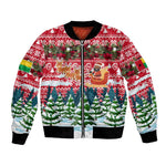 Guinea Bissau Christmas Bomber Jacket Santa Sleigh Reindeer Forest and National Flag - African Pride