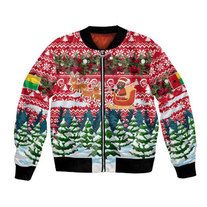 Guinea Bissau Christmas Bomber Jacket Santa Sleigh Reindeer Forest and National Flag - African Pride