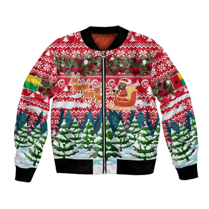 Guinea Bissau Christmas Bomber Jacket Santa Sleigh Reindeer Forest and National Flag - African Pride