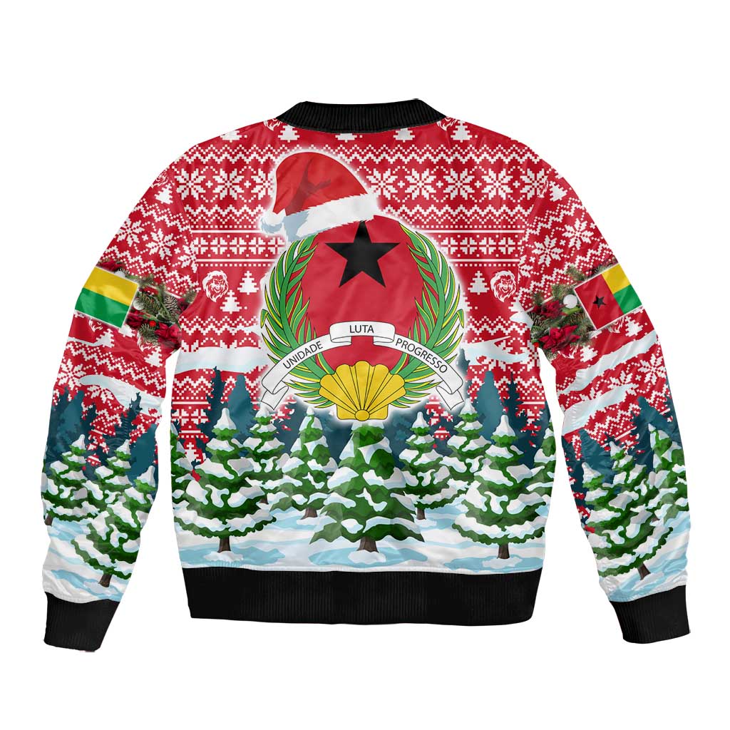 Guinea Bissau Christmas Bomber Jacket Santa Sleigh Reindeer Forest and National Flag - African Pride