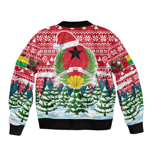 Guinea Bissau Christmas Bomber Jacket Santa Sleigh Reindeer Forest and National Flag - African Pride