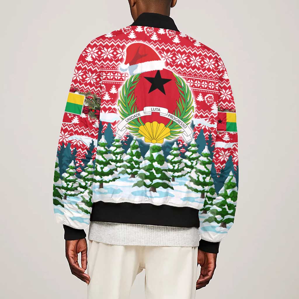 Guinea Bissau Christmas Bomber Jacket Santa Sleigh Reindeer Forest and National Flag - African Pride