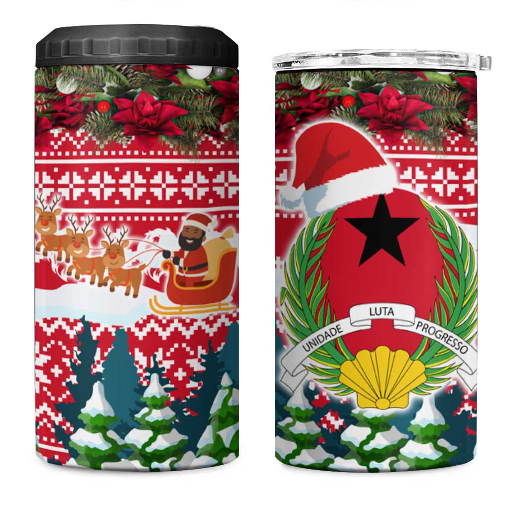 Guinea Bissau Christmas 4 in 1 Can Cooler Tumbler Santa Sleigh Reindeer Forest and National Flag - African Pride