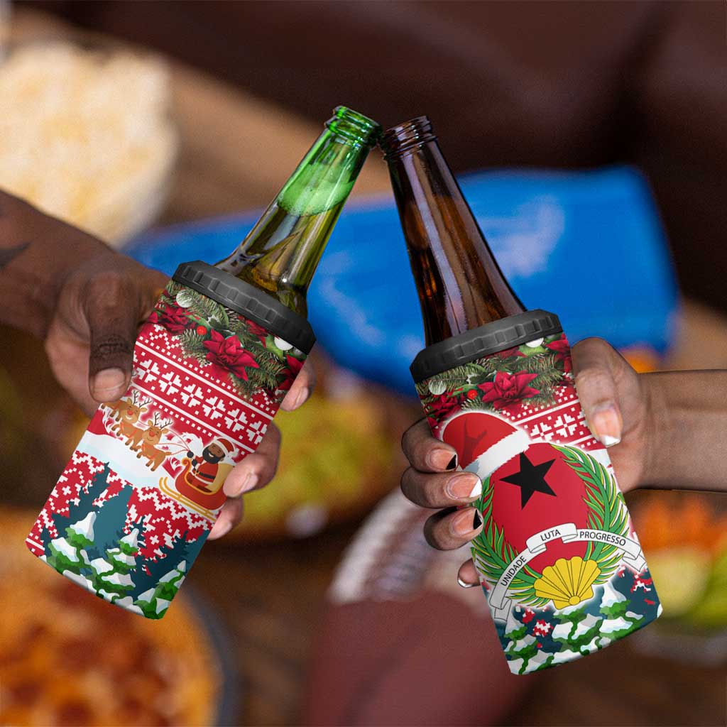 Guinea Bissau Christmas 4 in 1 Can Cooler Tumbler Santa Sleigh Reindeer Forest and National Flag - African Pride