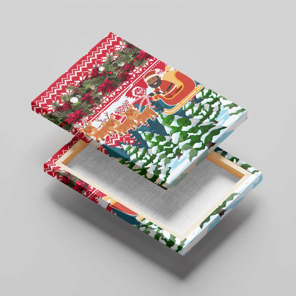 Guinea Bissau Christmas Canvas Wall Art Santa Sleigh Reindeer Forest and National Flag - African Pride