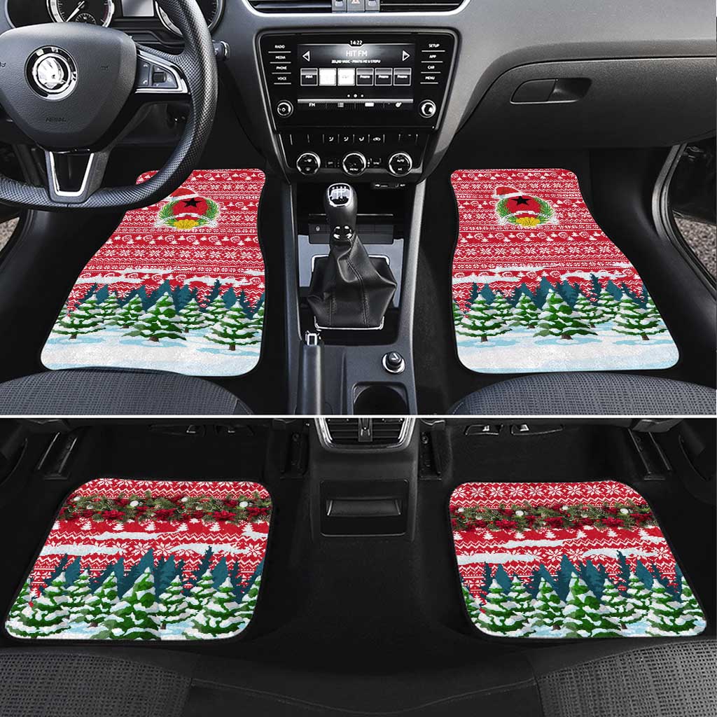 Guinea Bissau Christmas Car Mats Santa Sleigh Reindeer Forest and National Flag - African Pride